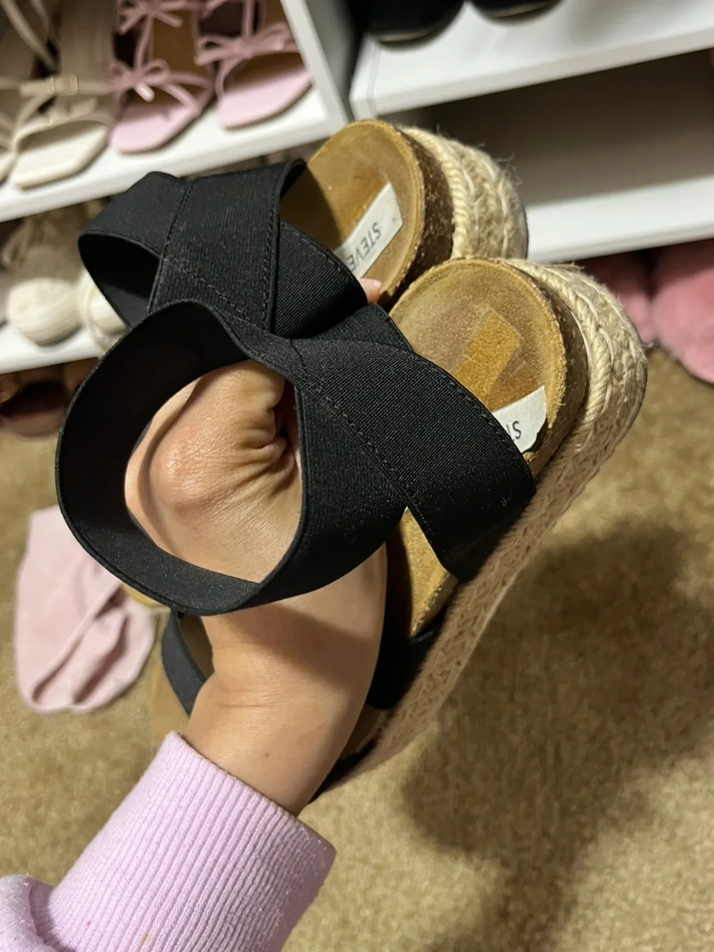 Steve Madden Black Elastic Strap Espadrille Sandals